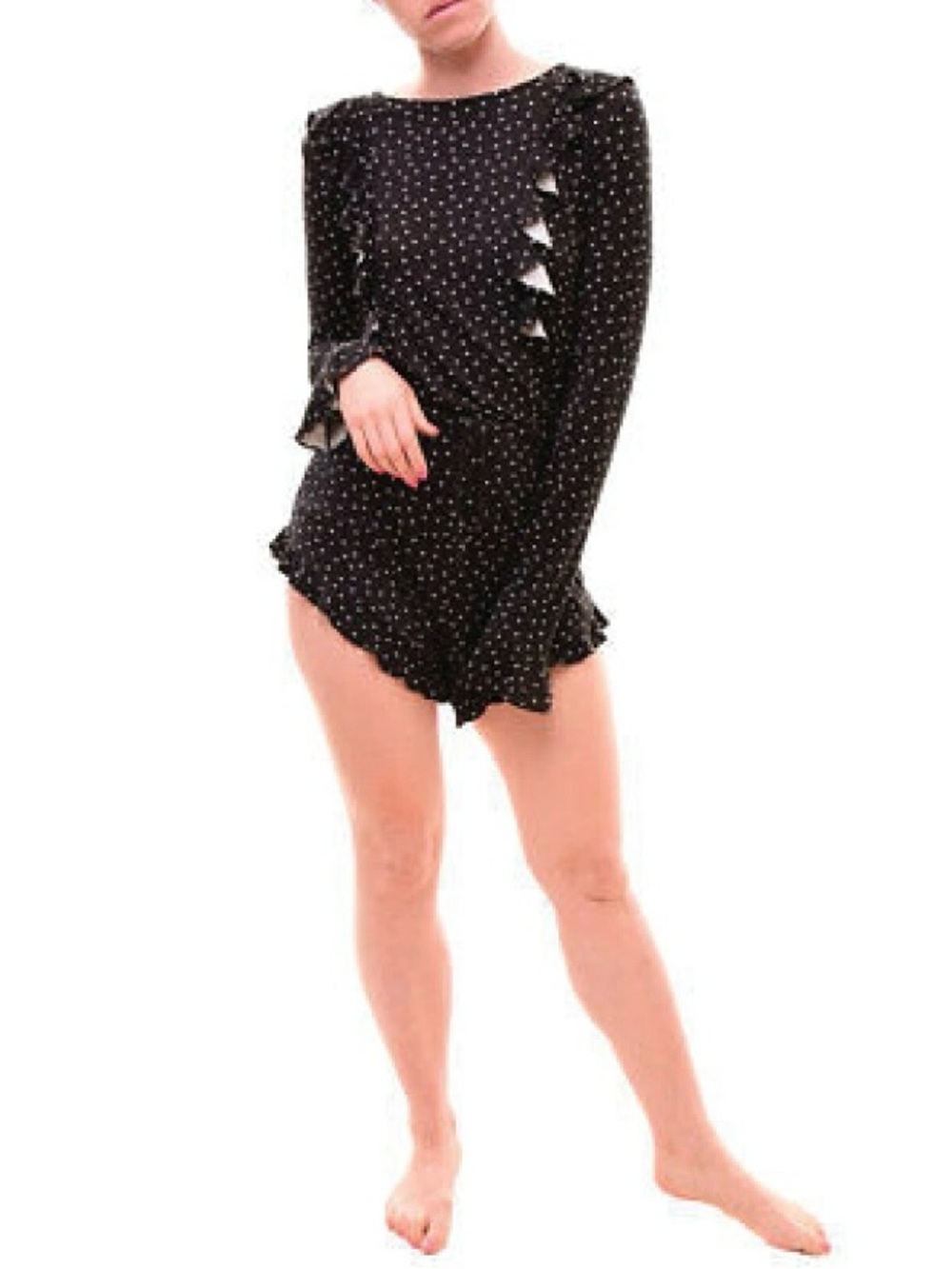 For Love And Lemons Pajamas Women XS Polka Dot Skivvies Dress Long Sleeve Ruffle